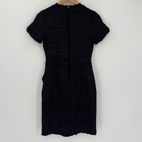 Banana Republic Navy Tweed Shift Dress Pockets Frayed Trim Size 2 - Picture 5 of 9
